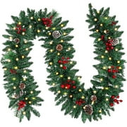 Dusknt Big Promotion 10Ft Garland Prelit Light Red Berries Snow Christmas Garland with 50 Led Lights Decoration for Indoor Tree Holiday Decor Xmas Decor, Christmas Cane with Light X1